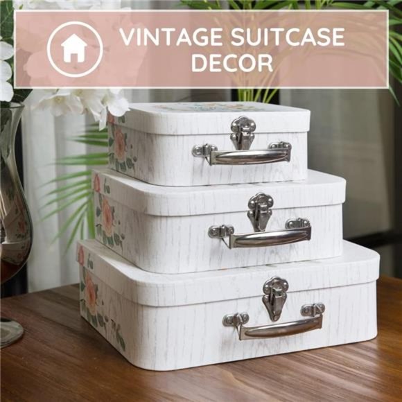 Luggage Décor: Set of 3 Paperboard Suitcases, Decorative Cardboard Storage Boxes - Picture 4 of 5
